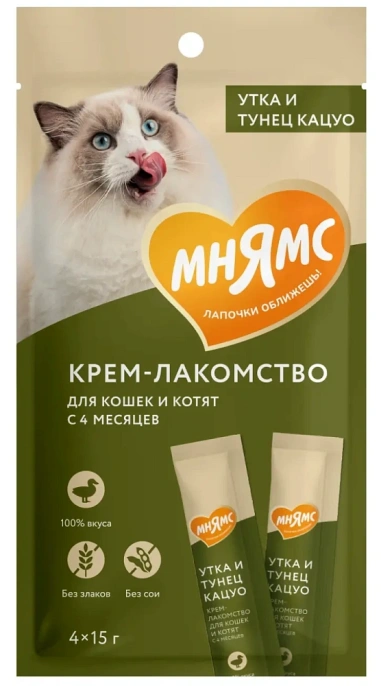 Мнямс Крем-лакомство с тунцом Кацуо и уткой для кошек