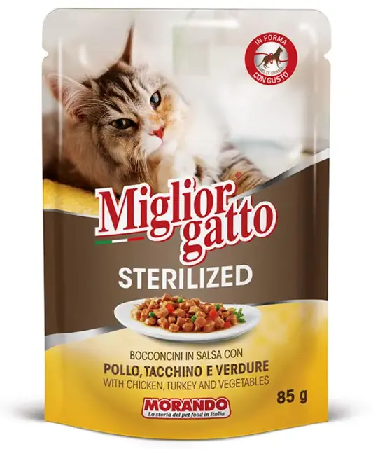 Miglior Gatto Sterilized Кусочки в соусе (Курица, индейка, овощи) для кошек