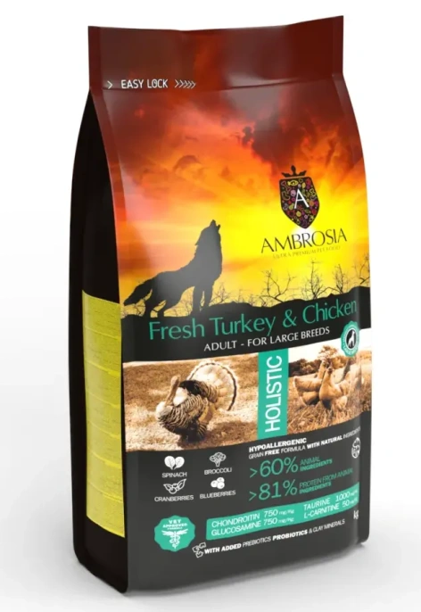 AMBROSIA Adult Large Breeds (Индейка, курица), 2 кг