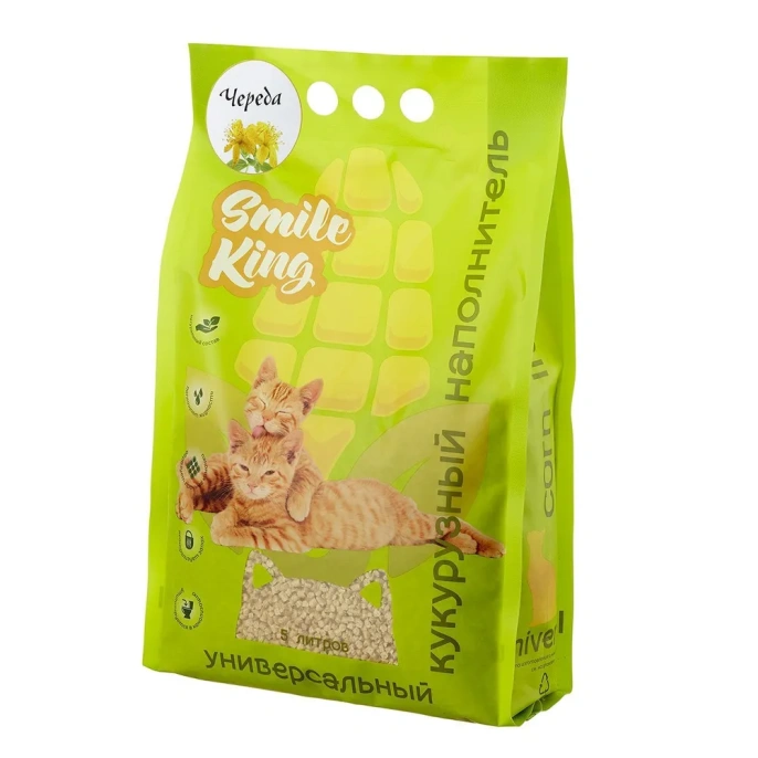 Smile King Универсальный кукурузный наполнитель (Череда) для кошек