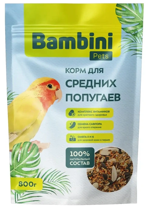 Bambini Pets Корм для средних попугаев для птиц