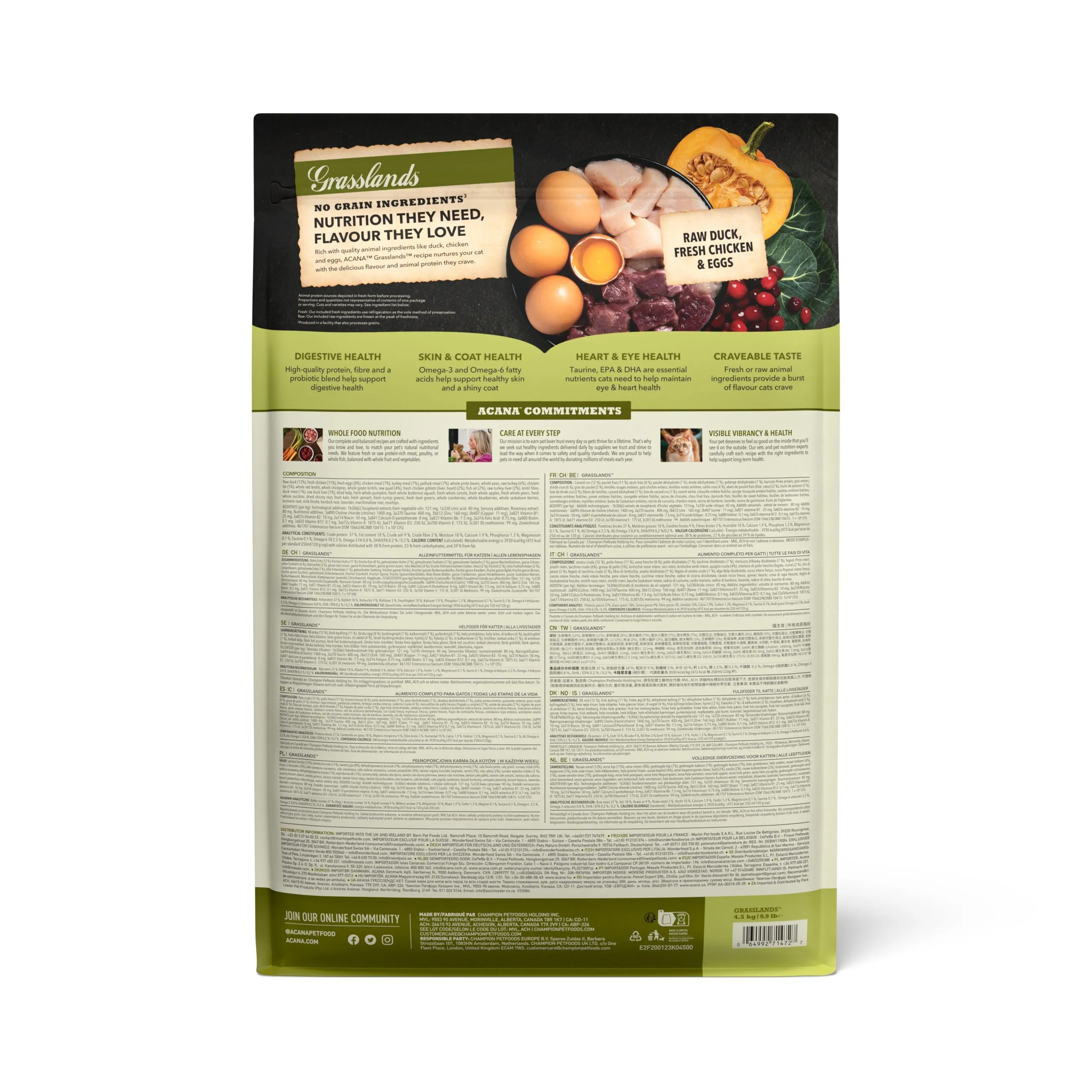 Корм ACANA Highest Protein Grasslands Cat (Утка, курица, яйца) для кошек