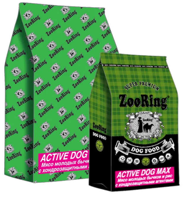 ZooRing Adult Active Dog Max (Молодой бычок, рис)
