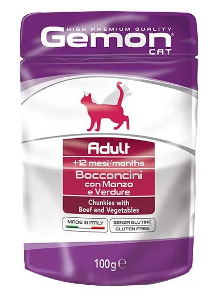 Gemon Pouch Cat Adult Beef/Veg для кошек