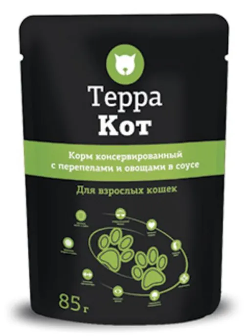 Паучи "Терра Кот" для кошек, перепела и овощи в соусе