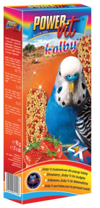 Power Vit Kolby с клубникой для волн. попугаев, 90 г для птиц