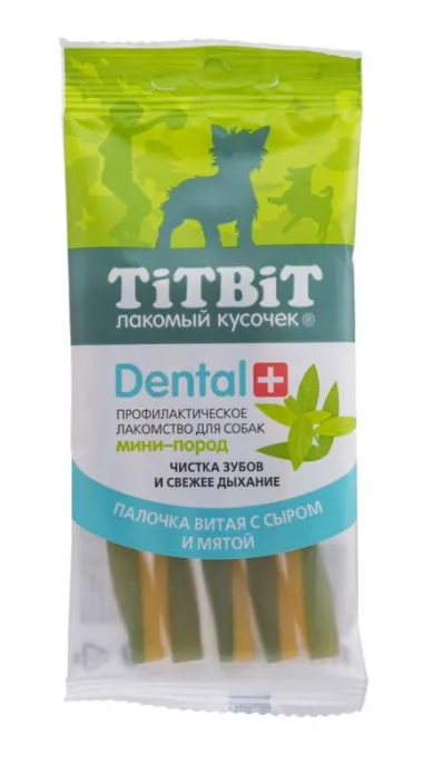 ТИТБИТ Палочка витая с сыром Dental+ для собак