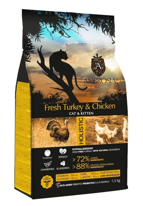 AMBROSIA Cat & Kitten Fresh Turkey & Chicken (Индейка, курица), 1,5 кг
