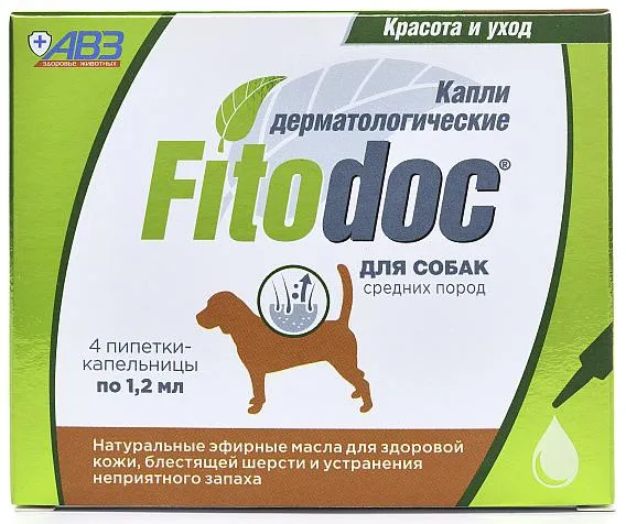 Агроветзащита Fitodoc капли дерматологические для собак средних пород для домашних животных