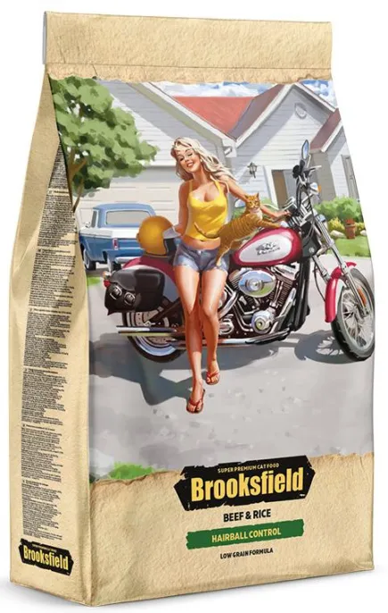 Brooksfield Low Grain Adult Cat Hairball Control (Говядина, рис), 400 г