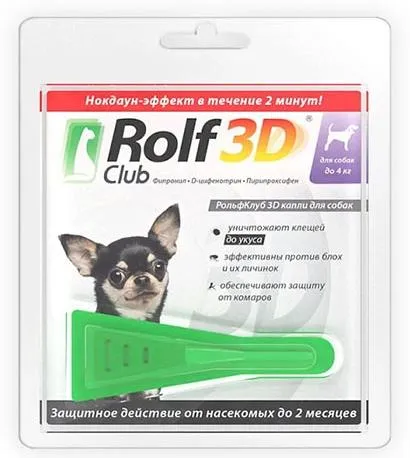 Экопром RolfClub 3D Капли для собак до 4 кг для питомцев