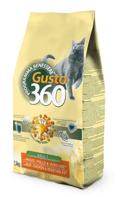 Gusto 360 для кошек (Говядина/курица/овощи), 1,5 кг