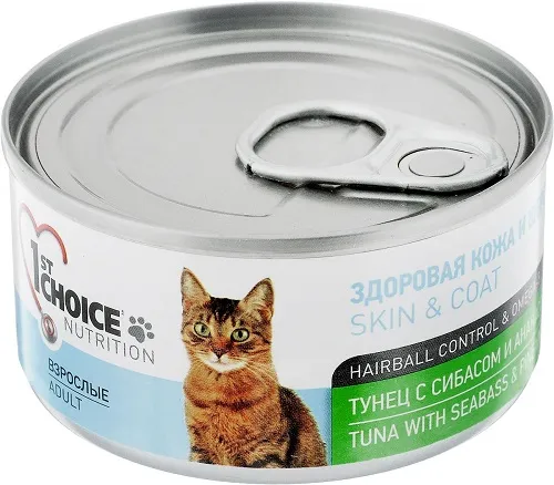 Влажный корм 1st CHOICE Тунец с Сибасом и Ананасом для кошек