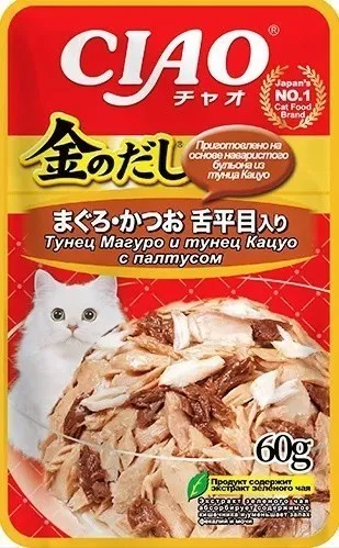 INABA CIAO Kinnodashi Тунец Магуро и Кацуо с палтусом для кошек