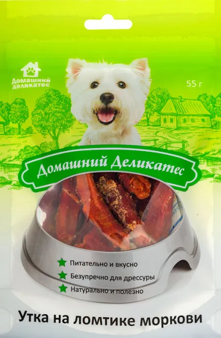 Домашний деликатес Утка на ломтике моркови для собак