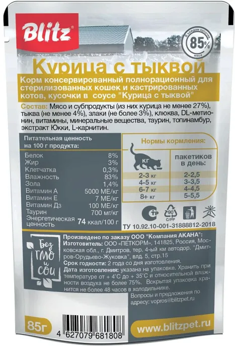 BLITZ Classic Indoor Adult Cat (Курица с тыквой) для кошек