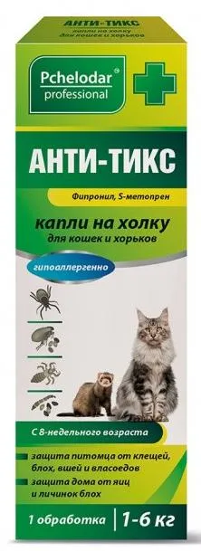 Pchelodar АНТИ-ТИКС капли на холку для кошек и хорьков для питомцев