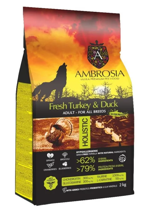 AMBROSIA Adult All Breeds (Индейка, утка), 2 кг