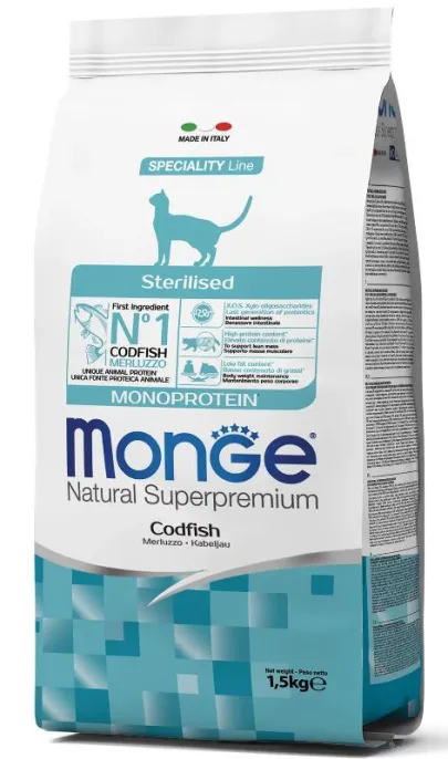 Корм Monge Cat Monoprotein Sterilized (Треска) для кошек, 1,5 кг