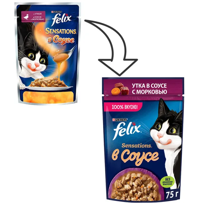 Felix Sensations для кошек (Утка с морковью в соусе) для кошек