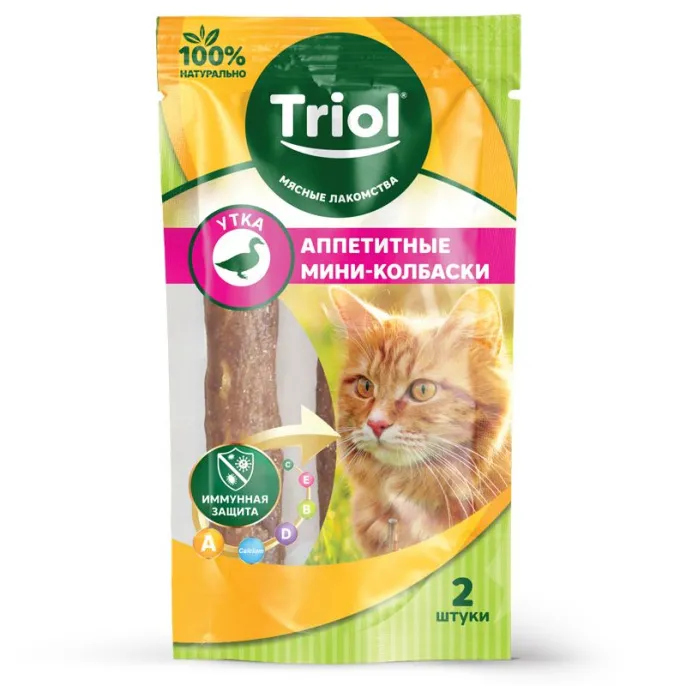 Triol Аппетитные мини-колбаски из утки, 2 шт/уп для кошек
