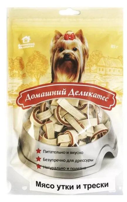 Домашний деликатес Мясо утки и трески для собак, 85 г