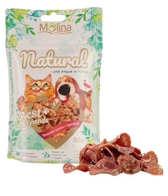 Molina Утиные чипсы с треской для собак для кошек