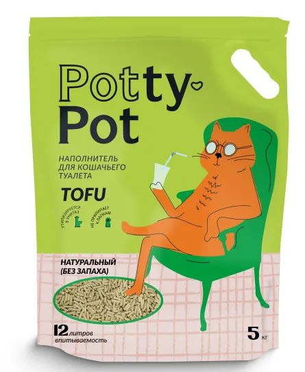 Potty-Pot Наполнитель ТОФУ Натуральный без запаха, 2,5 кг