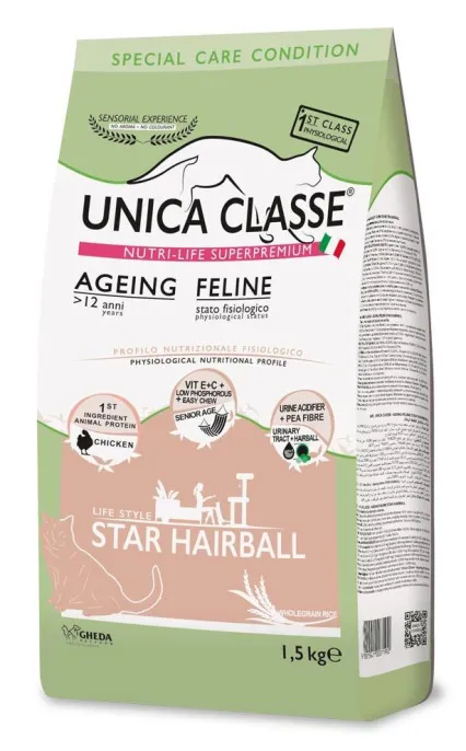 Unica Classe Ageing Feline Star Hairball (Курица), 1,5 кг