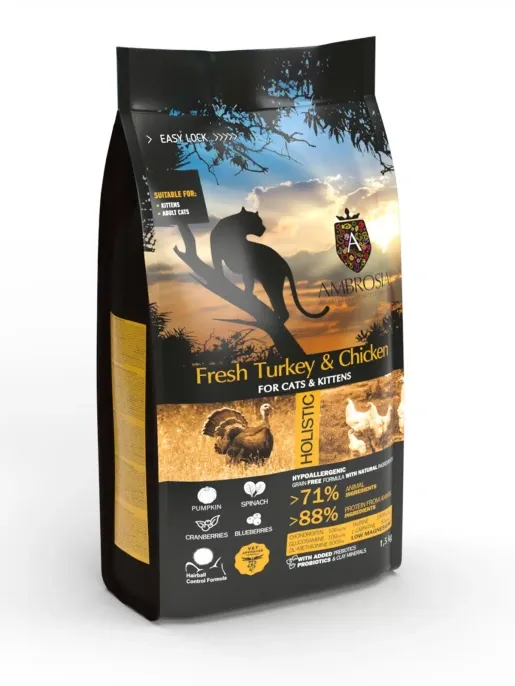AMBROSIA Cat & Kitten Fresh Turkey & Chicken (Индейка, курица), 1,5 кг