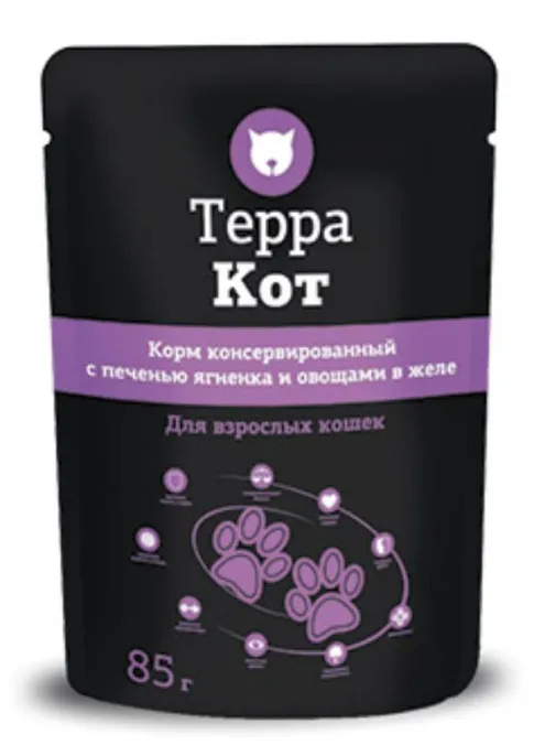 Паучи "Терра Кот" для кошек, печень ягненка с овощами в желе