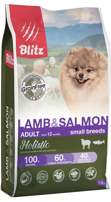 BLITZ Holistic GF Adult Small (Ягненок, лосось), 1,5 кг