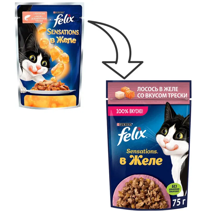 Felix Sensations для кошек (Лосось и треска в желе)