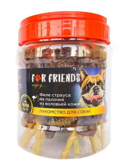 For Friends Филе страуса на палочке из воловьей кожи для собак