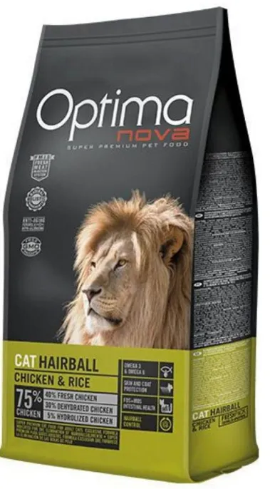 Корм Optima Nova Cat Hairball (Курица и рис) для кошек, 2 кг