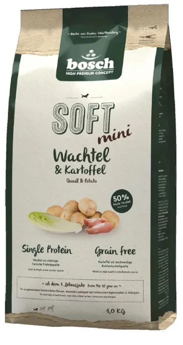 Корм Bosch Soft+ Mini (Перепелка с картофелем) для собак, 1 кг