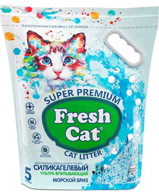 Fresh Cat Силикагелевый наполнитель Морской бриз для кошек
