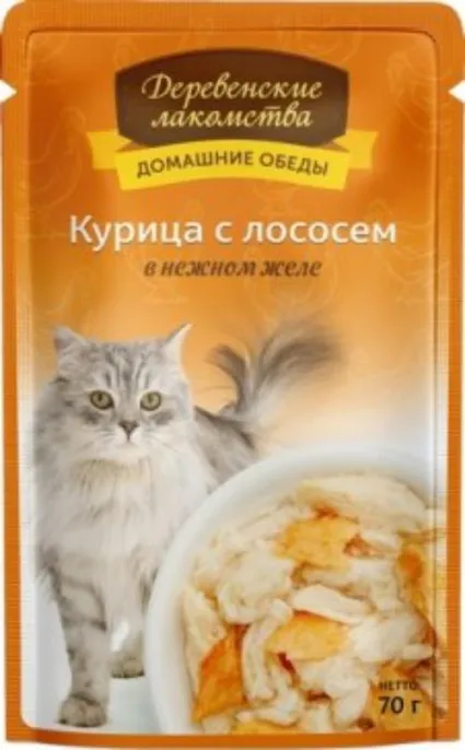 Деревенские лакомства Курица с лососем в нежном желе для кошек