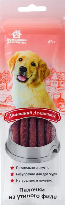 Домашний деликатес Палочки из утиного филе для собак