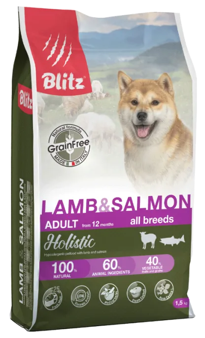 BLITZ Holistic GF Adult All Breeds (Ягненок, лосось), 1,5 кг