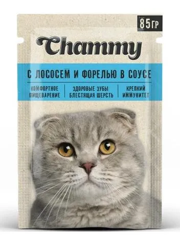Chammy Консервы для кошек (Лосось и форель в соусе)