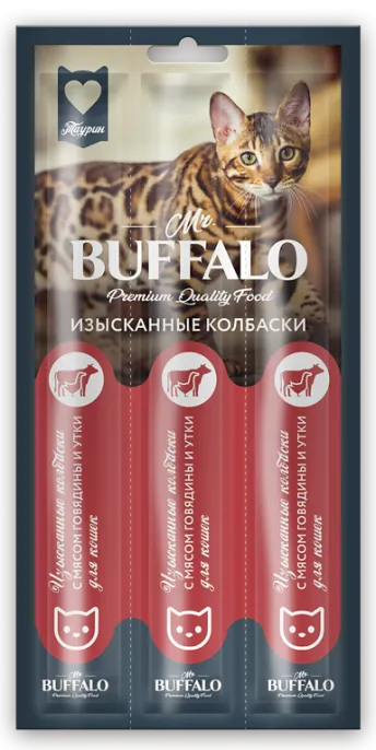 Mr. Buffalo Колбаски с мясом говядины и утки для кошек