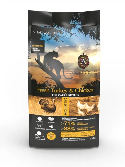 AMBROSIA Cat & Kitten Fresh Turkey & Chicken (Индейка, курица), 1,5 кг