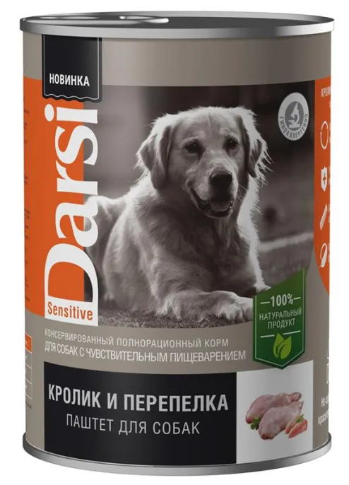Darsi Консервы для собак с чувствительным пищеварением (Кролик и перепелка)