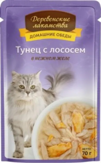 "Деревенские лакомства" Тунец с лососем в нежном желе для кошек