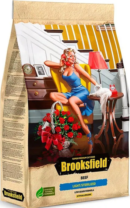 Brooksfield Low Grain Adult Cat Light/Sterilized (Говядина, рис), 400 г